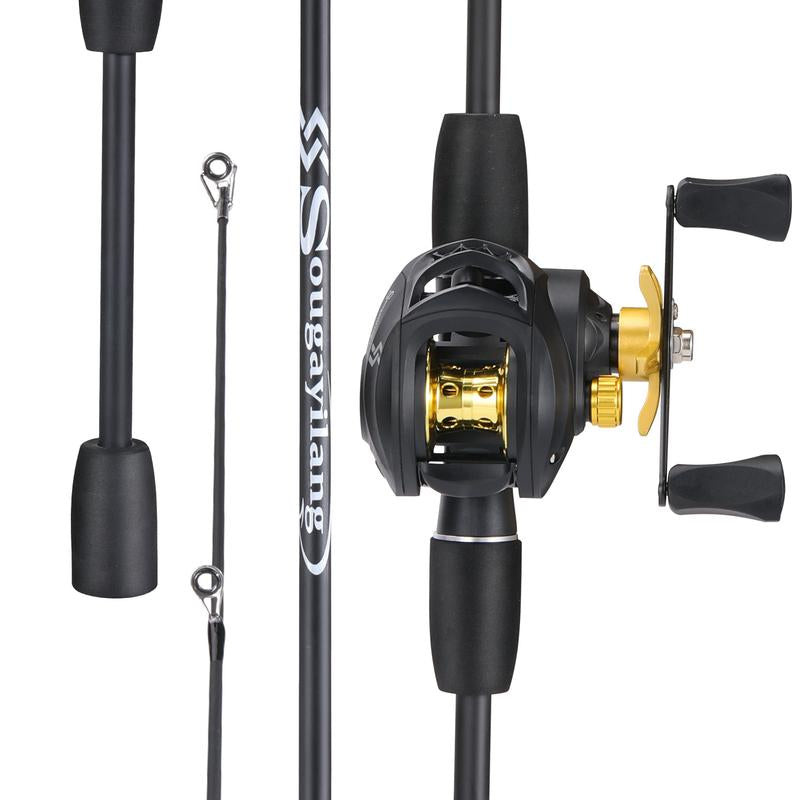 Sougayilang Fishing Rod and Reel Combo 6FT Carbon with 7.2:1 High Speed Baitcasting Reel for Beginner Fishing Equipment Fishing Equipment Bait Casters Rell Set Durable Material