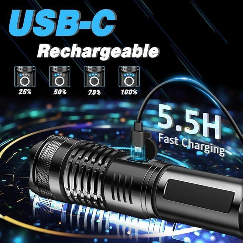 2 Pack-Portable LED Strong Light Flashlight,Ipx6 Waterproof , 5 Light Modes,Usb Rechargeable Telescopic Zoom Torch, Multi-Functional Outdoor Lamp for Outdoor Camping Hiking, Emergency Use,#Springtok