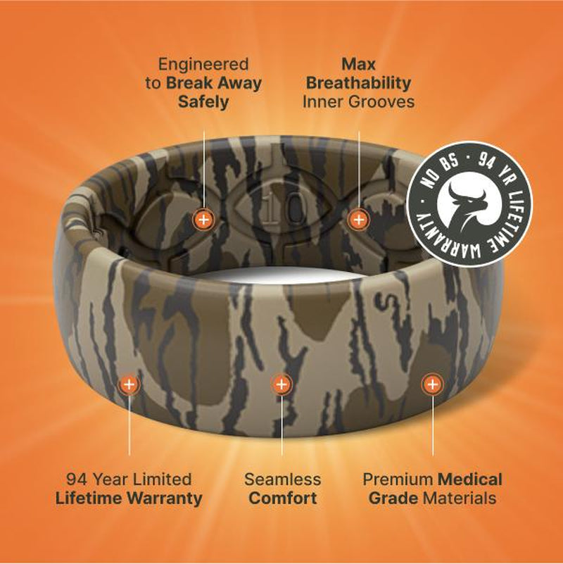 Groove Life X Mossy Oak Ring - Bottomland Camo Silicone Ring | Breathable, Comfortable, Camouflage Rubber Wedding Rings for Men, Men'S Jewelry, Accessory, Limited Lifetime Warranty