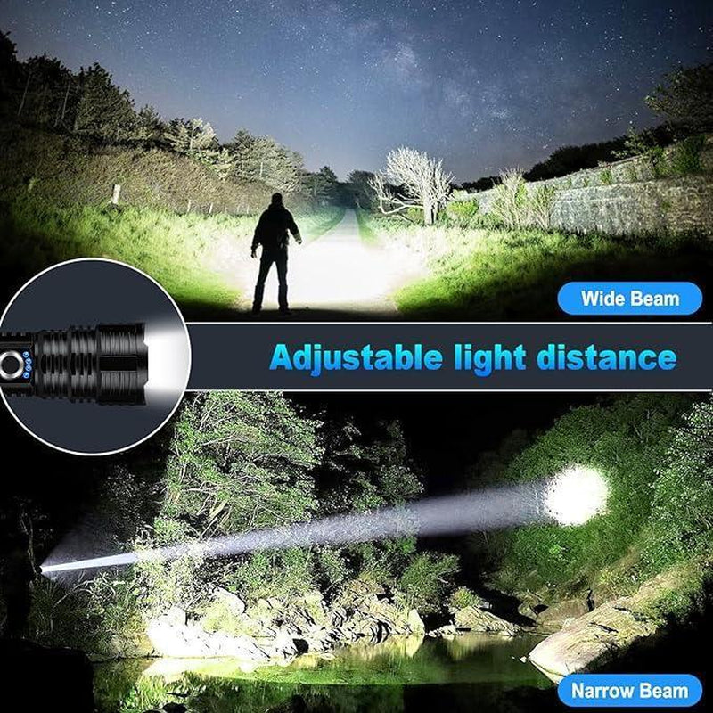 2 Pack-Portable LED Strong Light Flashlight,Ipx6 Waterproof , 5 Light Modes,Usb Rechargeable Telescopic Zoom Torch, Multi-Functional Outdoor Lamp for Outdoor Camping Hiking, Emergency Use,#Springtok
