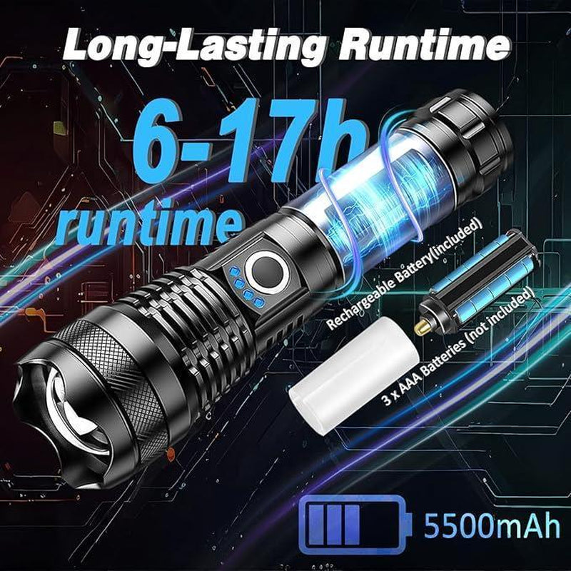 2 Pack-Portable LED Strong Light Flashlight,Ipx6 Waterproof , 5 Light Modes,Usb Rechargeable Telescopic Zoom Torch, Multi-Functional Outdoor Lamp for Outdoor Camping Hiking, Emergency Use,#Springtok
