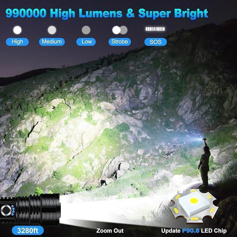 2 Pack-Portable LED Strong Light Flashlight,Ipx6 Waterproof , 5 Light Modes,Usb Rechargeable Telescopic Zoom Torch, Multi-Functional Outdoor Lamp for Outdoor Camping Hiking, Emergency Use,#Springtok