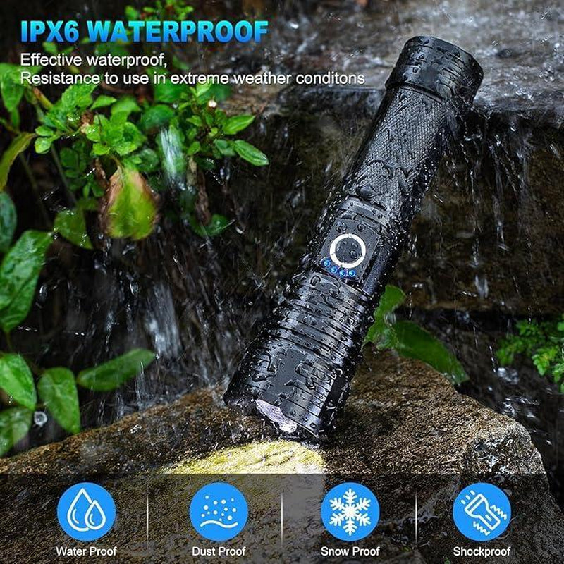 2 Pack-Portable LED Strong Light Flashlight,Ipx6 Waterproof , 5 Light Modes,Usb Rechargeable Telescopic Zoom Torch, Multi-Functional Outdoor Lamp for Outdoor Camping Hiking, Emergency Use,#Springtok