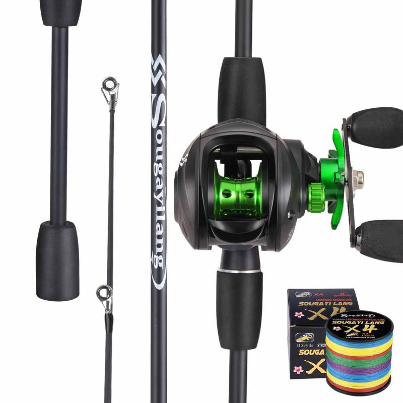 Sougayilang Fishing Rod and Reel Combo 6FT Carbon with 7.2:1 High Speed Baitcasting Reel for Beginner Fishing Equipment Fishing Equipment Bait Casters Rell Set Durable Material