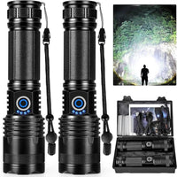 2 Pack-Portable LED Strong Light Flashlight,Ipx6 Waterproof , 5 Light Modes,Usb Rechargeable Telescopic Zoom Torch, Multi-Functional Outdoor Lamp for Outdoor Camping Hiking, Emergency Use,#Springtok