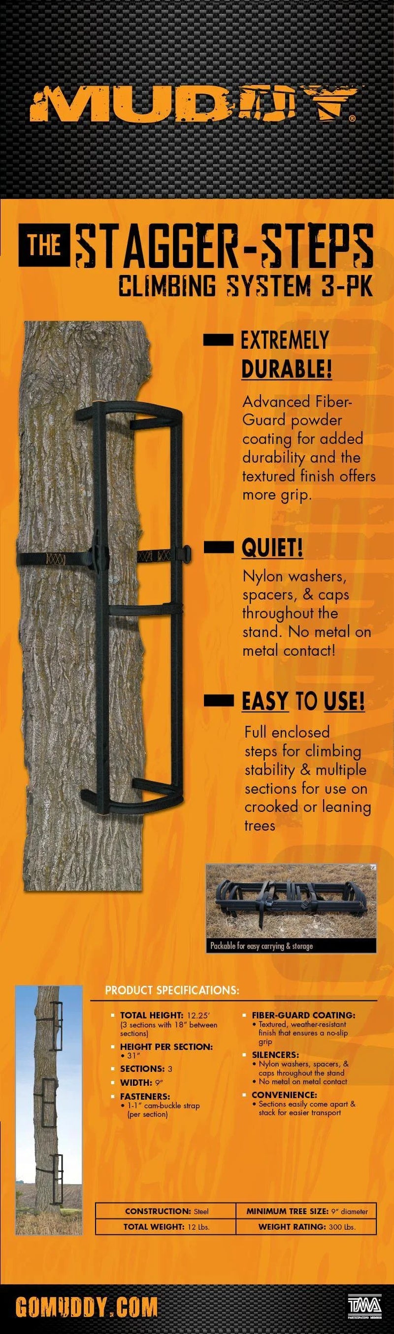 Outdoors Stagger Steps Packable Rock Solid Ladder System, Black