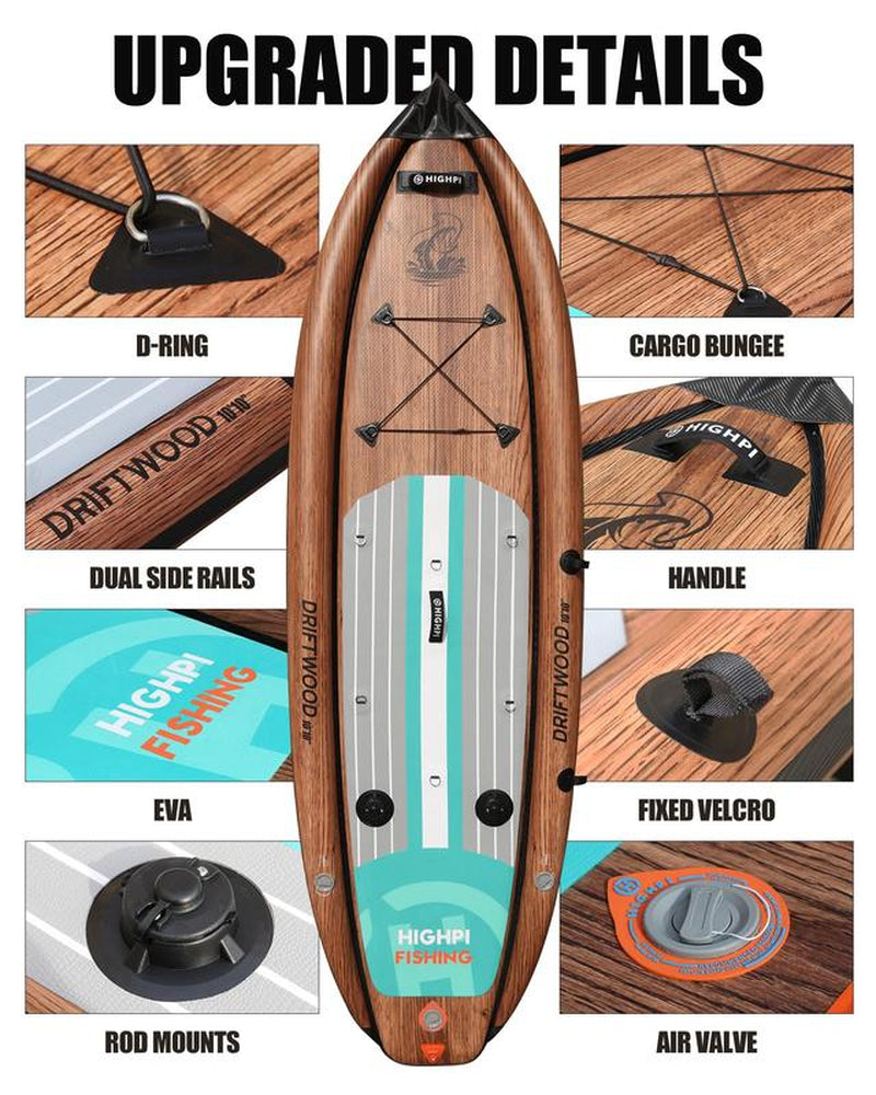 Springtok Highpi Inflatable Stand up Paddle Board 10'10"/38'' Extra Wide Premium SUP for Fishing W Accessories & Backpack,2 Fish Rod Holders, Non-Slip Deck, Leash, Kayak Paddle and Pump, Standing Boat for Adult