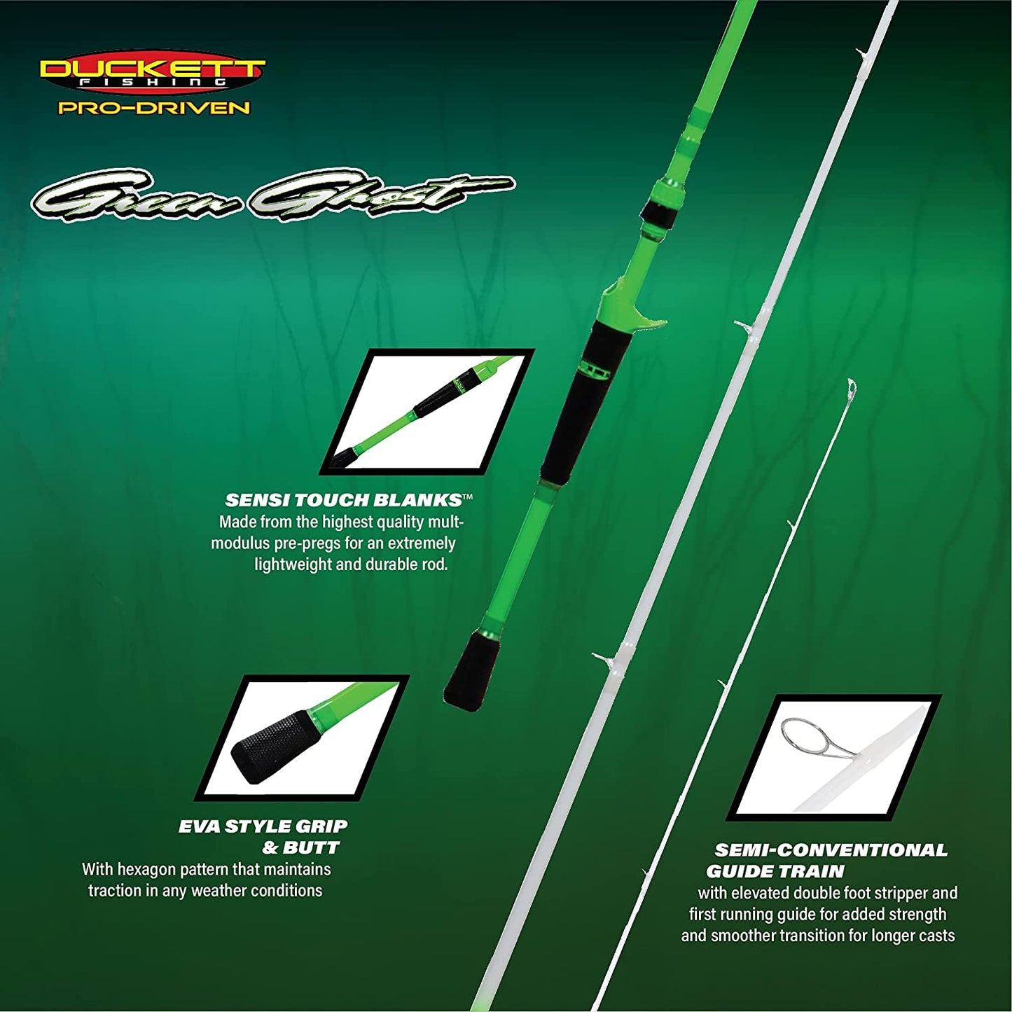 Green Ghost Angling Fishing Rods | True Split Reel Seat and Sensi-Touch Blanks - Available in Spinning, Casting, and Crankbait Models