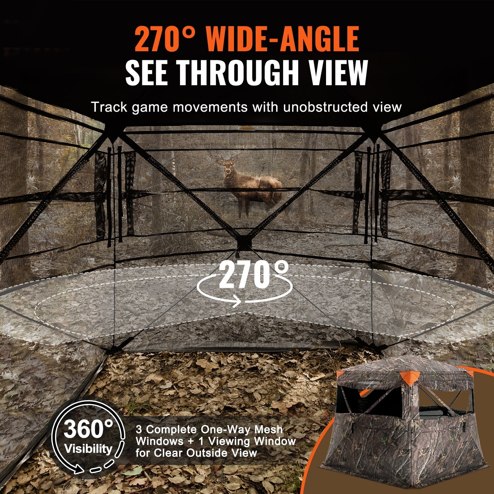 Hunting Shelter, 270° Visibility Ground Shelter, 4-5 Person Instant Setup Wildlife Blind with Transport Bag, Durable Outdoor Hunting Hub