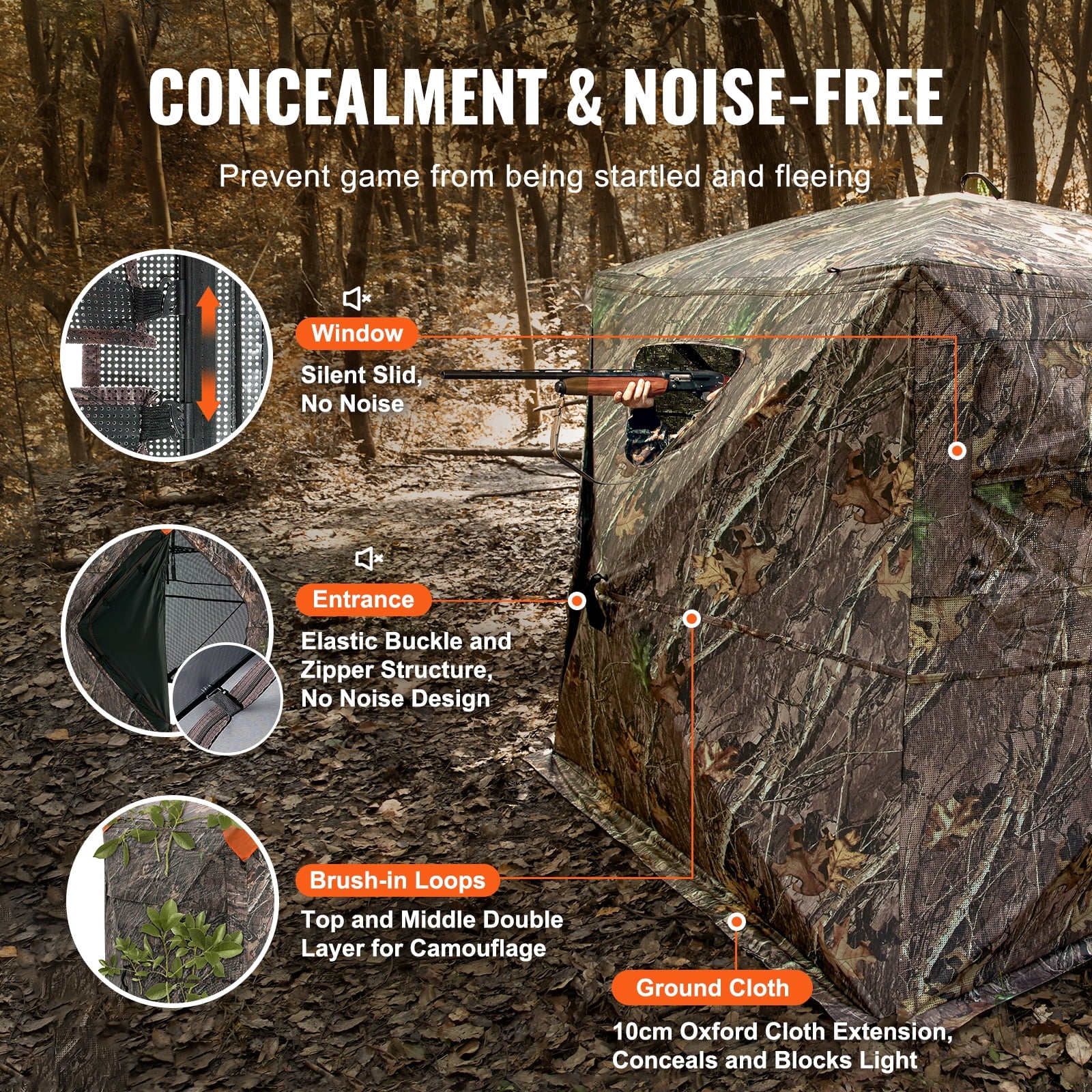 Hunting Shelter, 270° Visibility Ground Shelter, 4-5 Person Instant Setup Wildlife Blind with Transport Bag, Durable Outdoor Hunting Hub