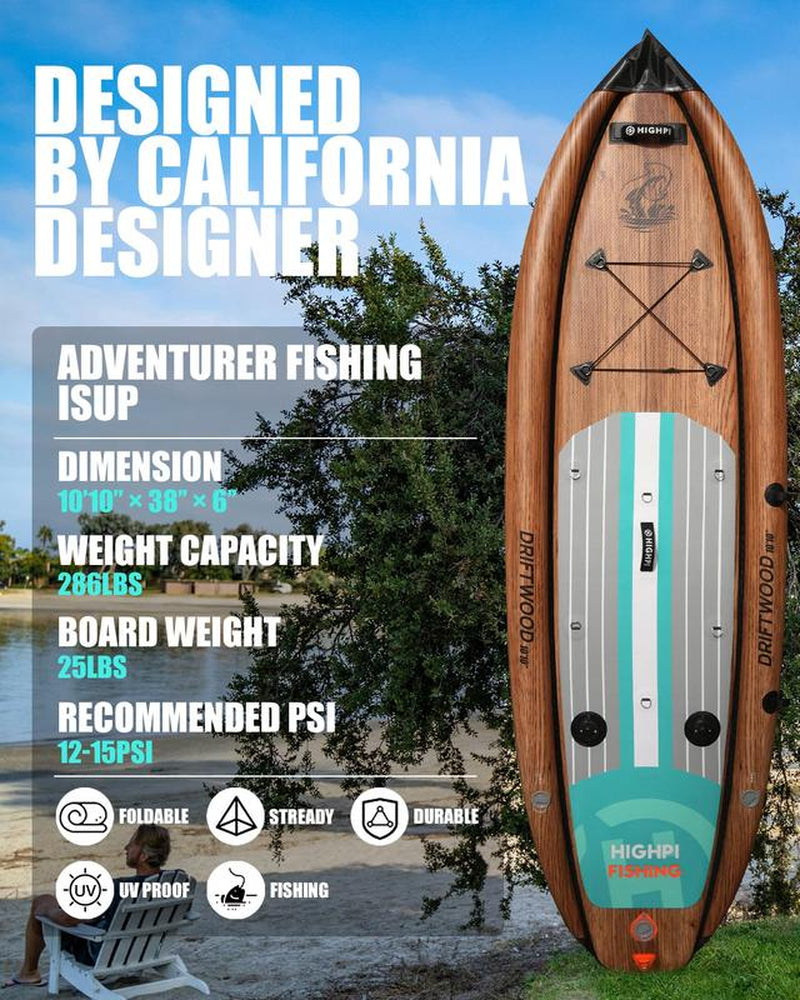 Springtok Highpi Inflatable Stand up Paddle Board 10'10"/38'' Extra Wide Premium SUP for Fishing W Accessories & Backpack,2 Fish Rod Holders, Non-Slip Deck, Leash, Kayak Paddle and Pump, Standing Boat for Adult