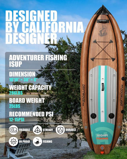 Springtok Highpi Inflatable Stand up Paddle Board 10'10"/38'' Extra Wide Premium SUP for Fishing W Accessories & Backpack,2 Fish Rod Holders, Non-Slip Deck, Leash, Kayak Paddle and Pump, Standing Boat for Adult