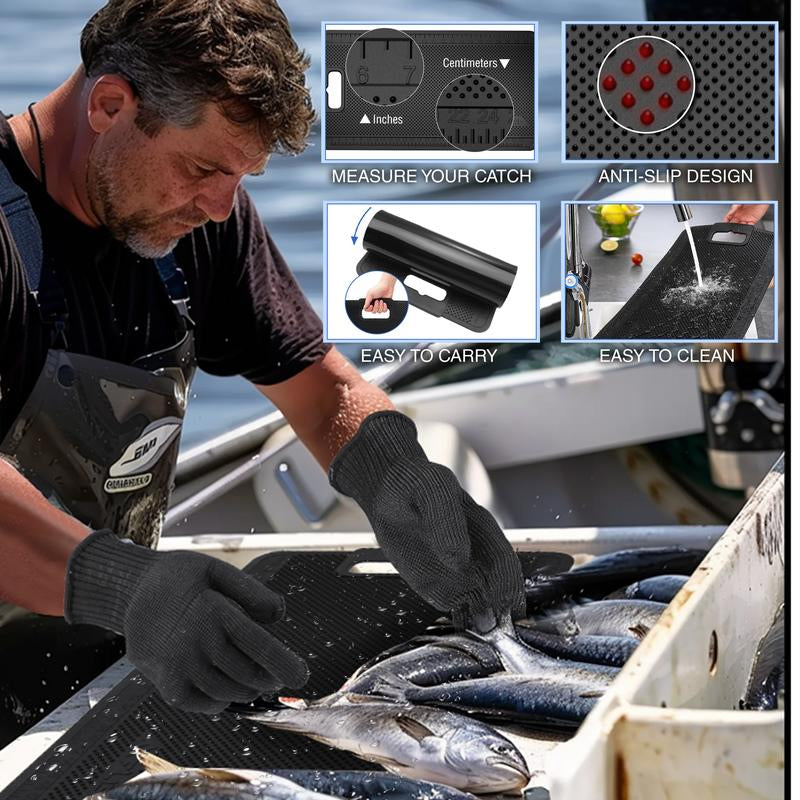 MOSSY OAK Fish Fillet Knife Set, 5 PCS Fish Cleaning Kit Includes 7" Fishing Knife, Non-Slip Fish Fillet Mat, Knife Sharpener, Fish Scaler Remover and Cut Resistant Gloves, Fishing Accessories Gifts