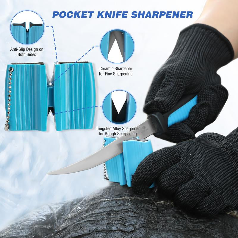 MOSSY OAK Fish Fillet Knife Set, 5 PCS Fish Cleaning Kit Includes 7" Fishing Knife, Non-Slip Fish Fillet Mat, Knife Sharpener, Fish Scaler Remover and Cut Resistant Gloves, Fishing Accessories Gifts
