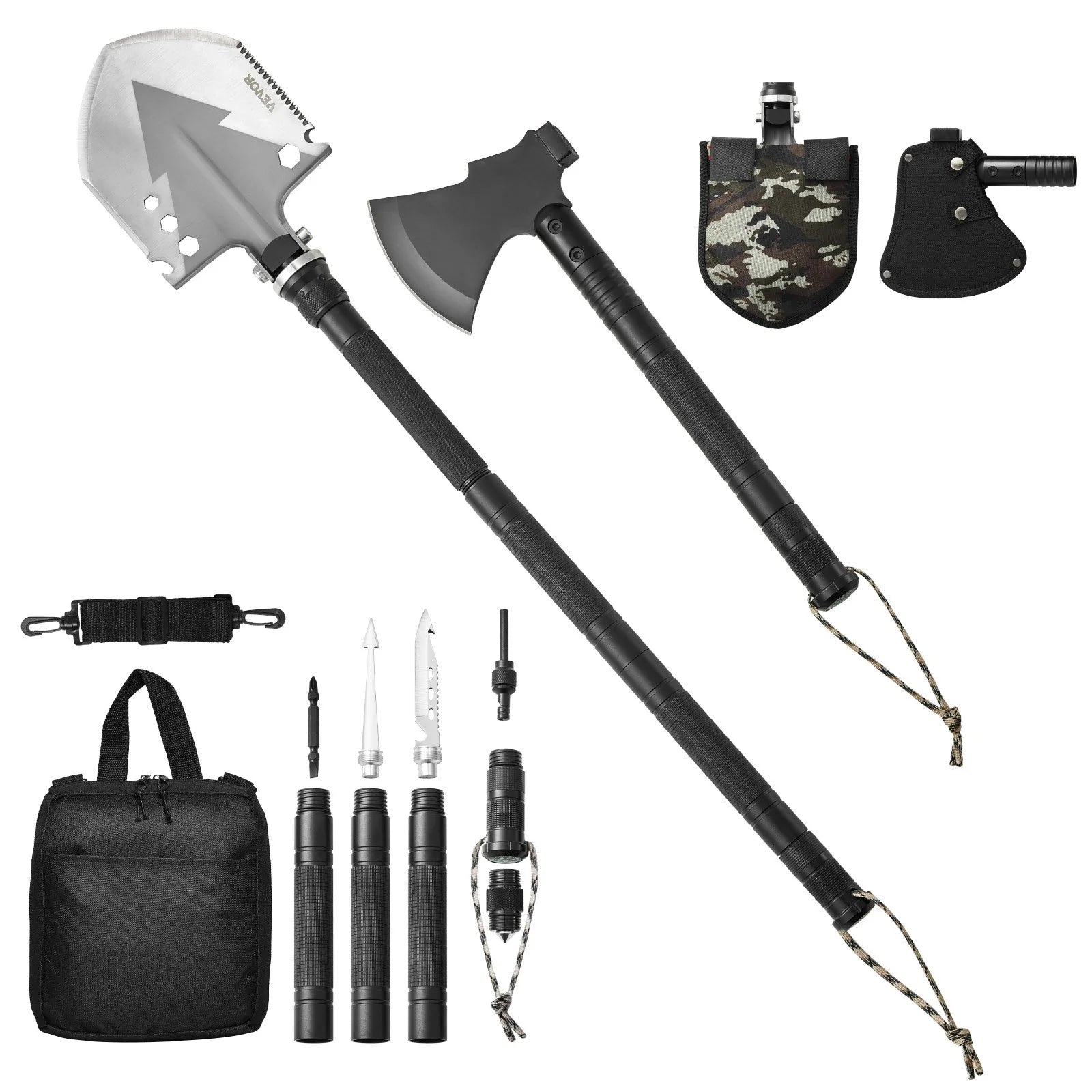 Survival Shovel Survival Axe 16-In-1 Camping Folding Shovels with Hatchet