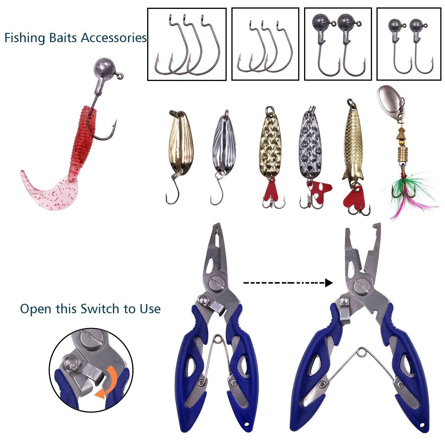 Fishing Lures Kit with Tackle Box for Bass, 300Pcs Freshwater Bait Tackle Kit for Bass Trout, Assorted Baits, Hooks & Tackle Included for Bass, Trout, Walleye Freshwater & Saltwater Fishing