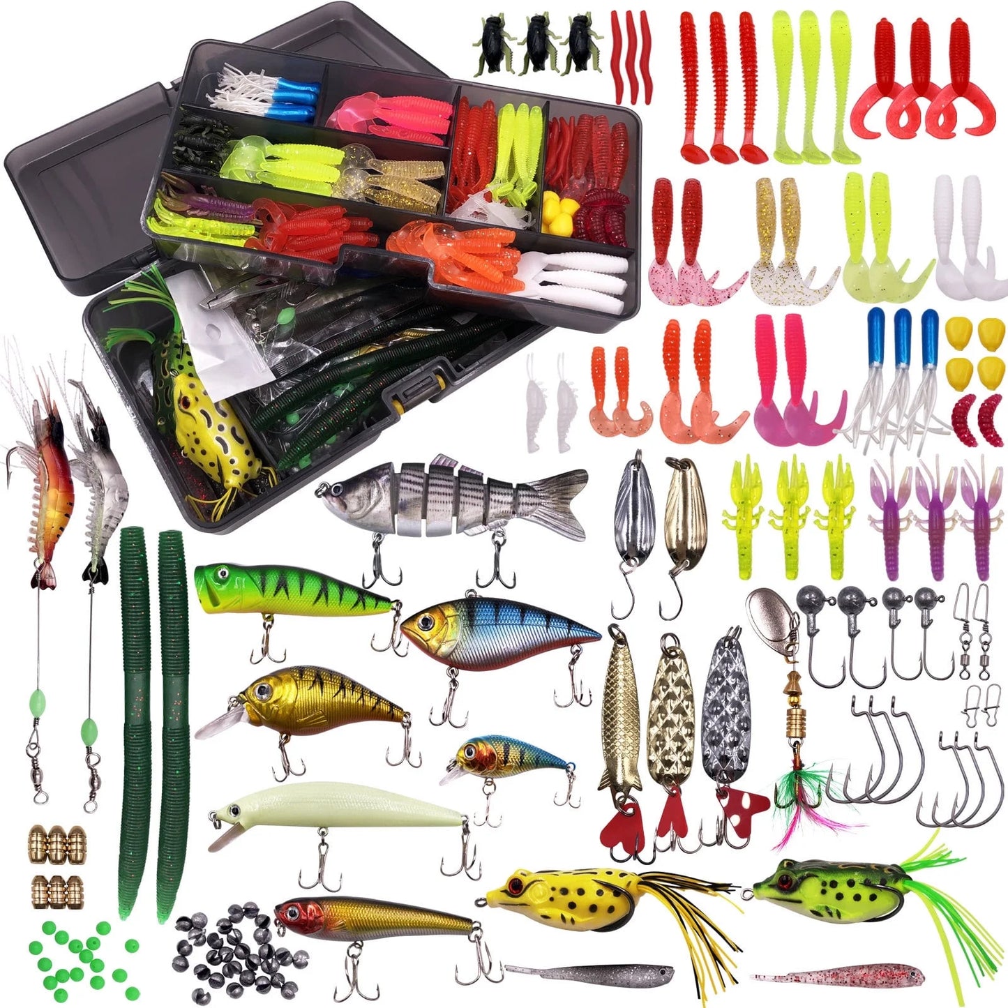 Fishing Lures Kit with Tackle Box for Bass, 300Pcs Freshwater Bait Tackle Kit for Bass Trout, Assorted Baits, Hooks & Tackle Included for Bass, Trout, Walleye Freshwater & Saltwater Fishing