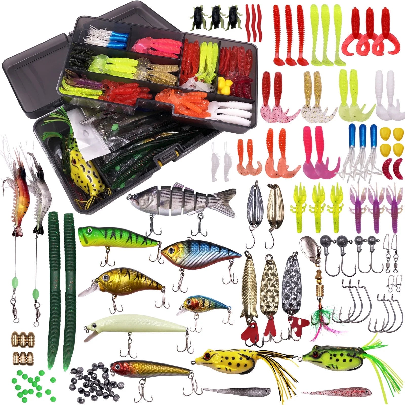 Fishing Lures Kit with Tackle Box for Bass, 300Pcs Freshwater Bait Tackle Kit for Bass Trout, Assorted Baits, Hooks & Tackle Included for Bass, Trout, Walleye Freshwater & Saltwater Fishing
