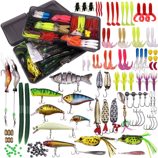 Fishing Lures Kit with Tackle Box for Bass, 300Pcs Freshwater Bait Tackle Kit for Bass Trout, Assorted Baits, Hooks & Tackle Included for Bass, Trout, Walleye Freshwater & Saltwater Fishing