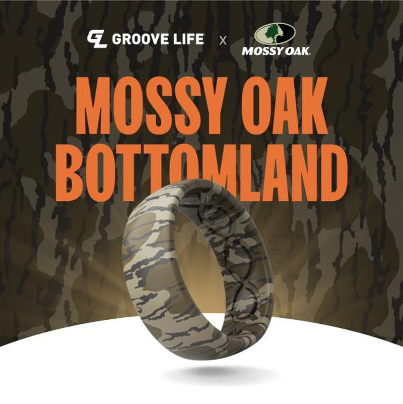 Groove Life X Mossy Oak Ring - Bottomland Camo Silicone Ring | Breathable, Comfortable, Camouflage Rubber Wedding Rings for Men, Men'S Jewelry, Accessory, Limited Lifetime Warranty