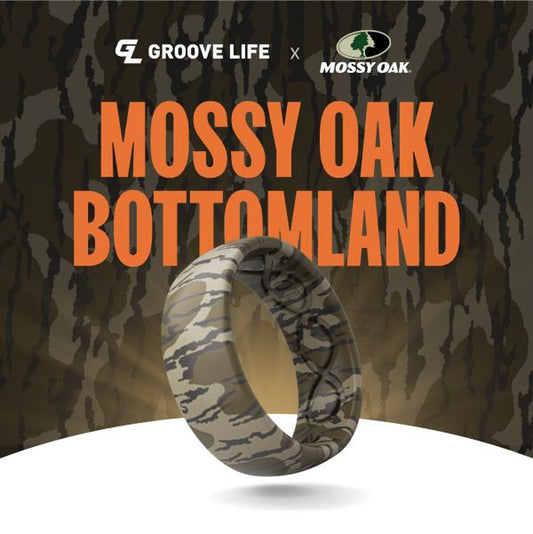 Groove Life X Mossy Oak Ring - Bottomland Camo Silicone Ring | Breathable, Comfortable, Camouflage Rubber Wedding Rings for Men, Men'S Jewelry, Accessory, Limited Lifetime Warranty