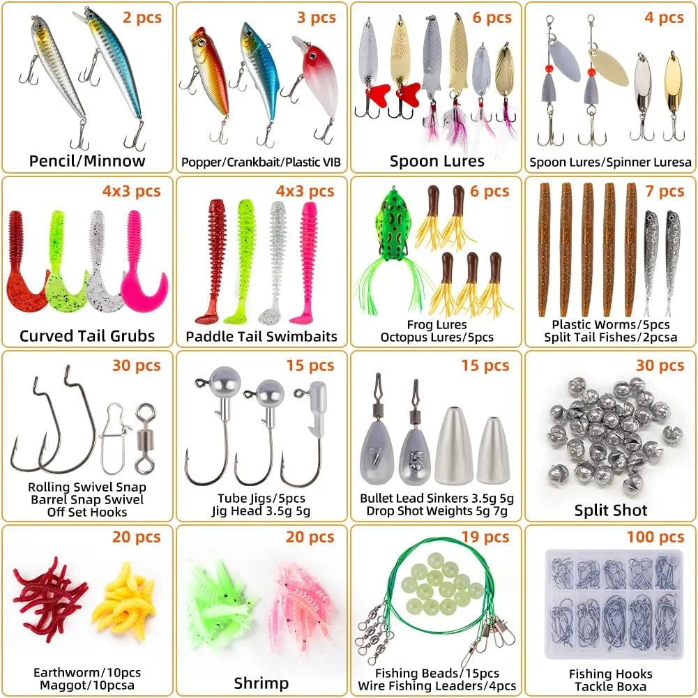 Gear Tackle Box Attractants Fishing Lures for Bass Trout, 302 Count