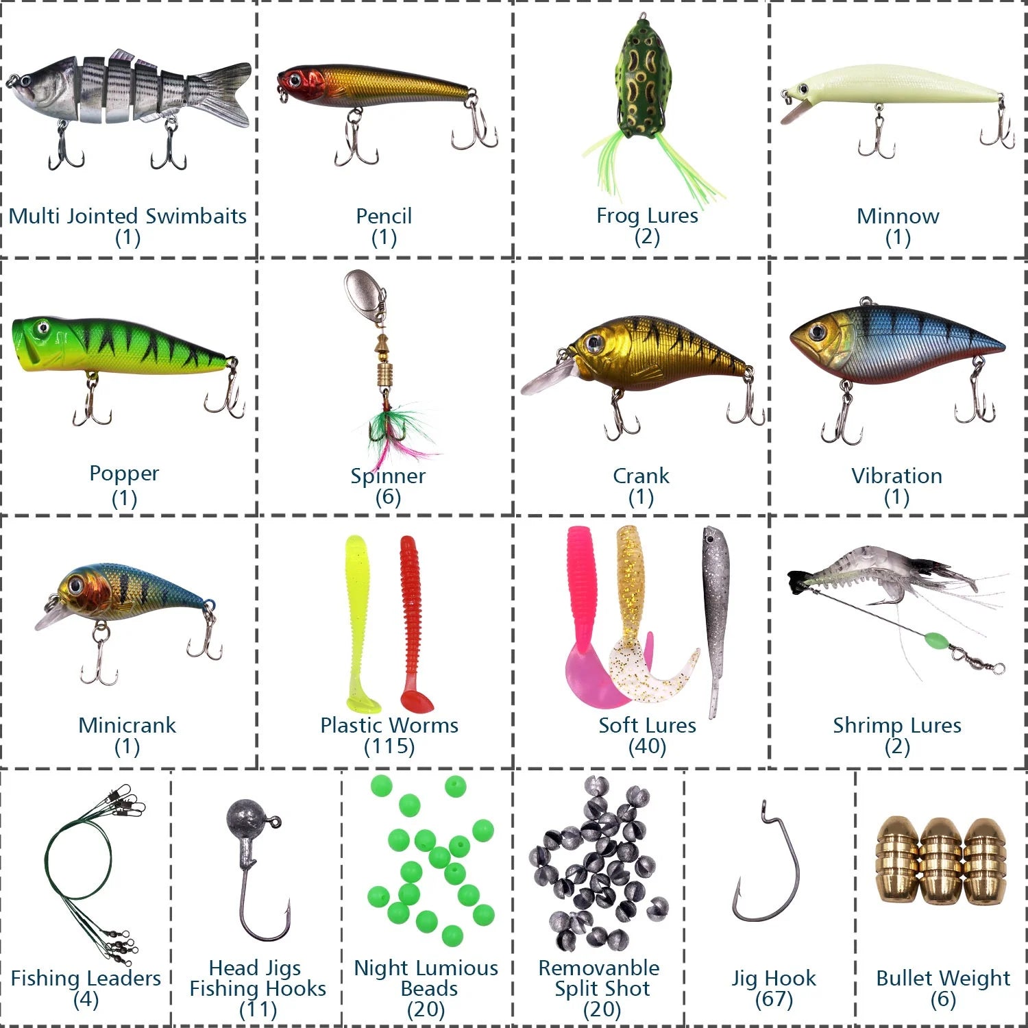 Fishing Lures Kit with Tackle Box for Bass, 300Pcs Freshwater Bait Tackle Kit for Bass Trout, Assorted Baits, Hooks & Tackle Included for Bass, Trout, Walleye Freshwater & Saltwater Fishing