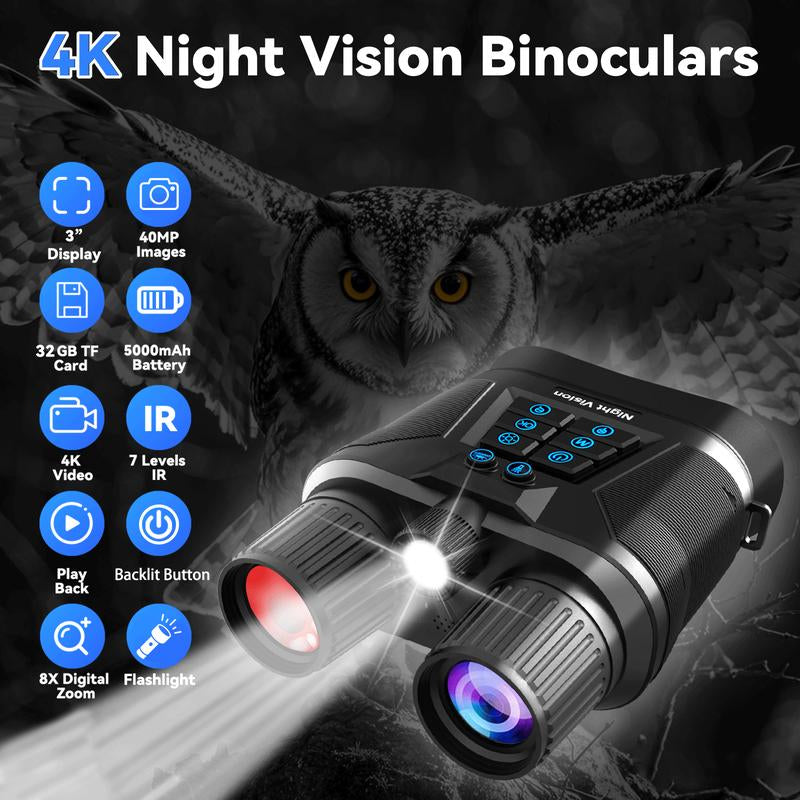 3.0" HD Large Screen Night Vision Binoculars - Infrared Photo & Video Capture | Ideal for Camping, Hunting, Wildlife Observation & Outdoor Adventures