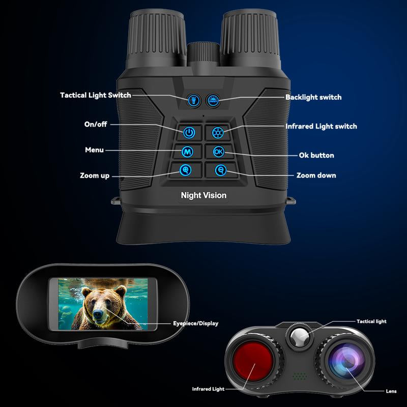 3.0" HD Large Screen Night Vision Binoculars - Infrared Photo & Video Capture | Ideal for Camping, Hunting, Wildlife Observation & Outdoor Adventures