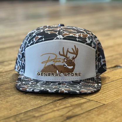 The Bedded Buck Black Old School Camo 7 Panel PGS Trucker Hat
