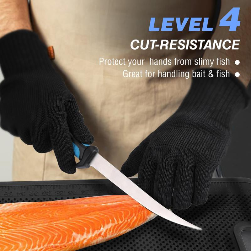 MOSSY OAK Fish Fillet Knife Set, 5 PCS Fish Cleaning Kit Includes 7" Fishing Knife, Non-Slip Fish Fillet Mat, Knife Sharpener, Fish Scaler Remover and Cut Resistant Gloves, Fishing Accessories Gifts