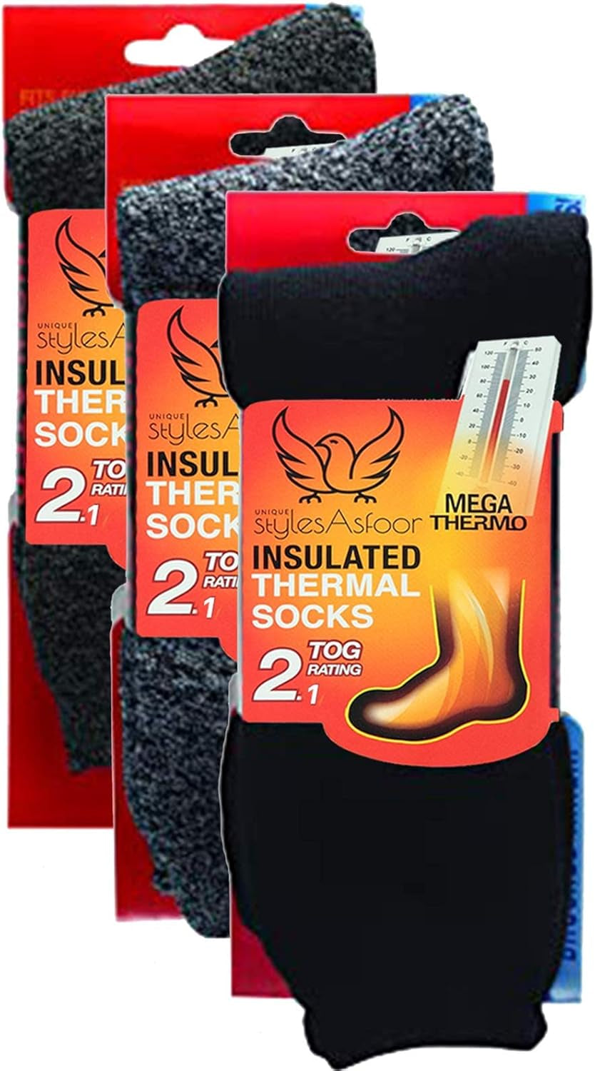 3 Pack Thermal Heated Hiking Socks for Men, Thick Warm Winter Socks for Outdoors