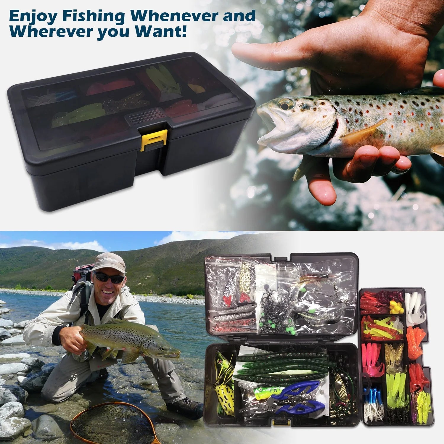 Fishing Lures Kit with Tackle Box for Bass, 300Pcs Freshwater Bait Tackle Kit for Bass Trout, Assorted Baits, Hooks & Tackle Included for Bass, Trout, Walleye Freshwater & Saltwater Fishing