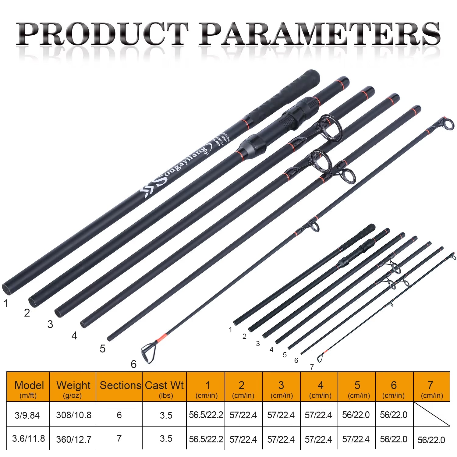 3.0M/3.6M 6/7 Sections Portable Carbon Fiber Carp Fishing Rod - Travel Fishing Pole and Tackle
