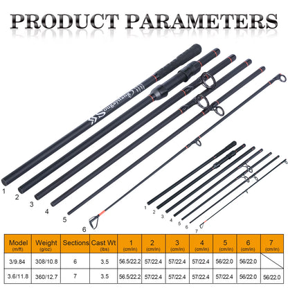 3.0M/3.6M 6/7 Sections Portable Carbon Fiber Carp Fishing Rod - Travel Fishing Pole and Tackle