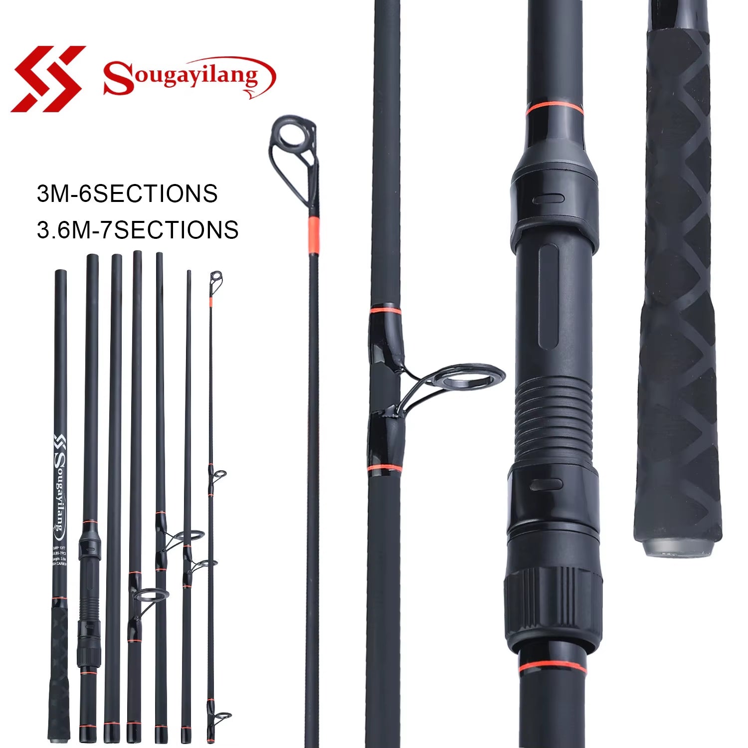 3.0M/3.6M 6/7 Sections Portable Carbon Fiber Carp Fishing Rod - Travel Fishing Pole and Tackle