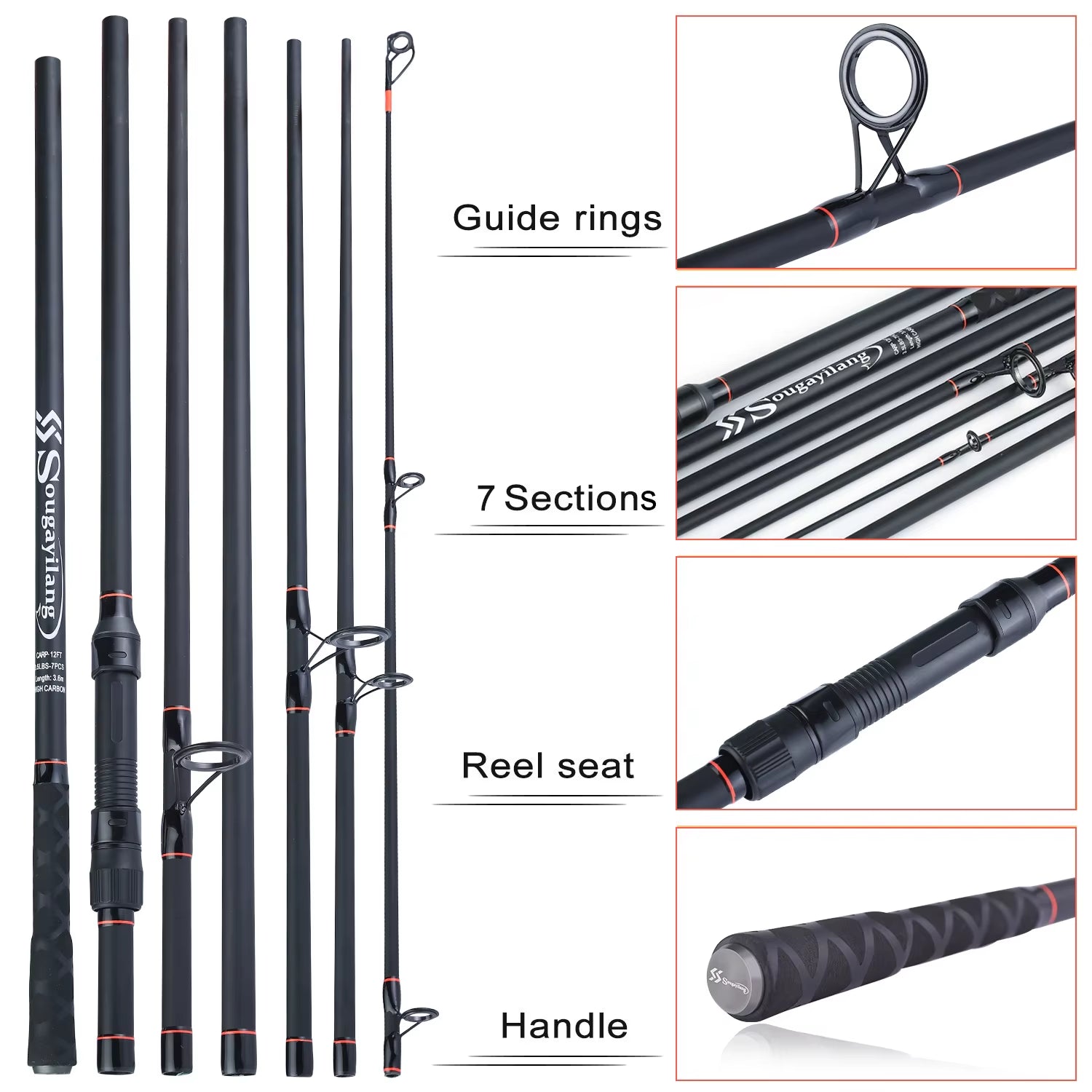 3.0M/3.6M 6/7 Sections Portable Carbon Fiber Carp Fishing Rod - Travel Fishing Pole and Tackle